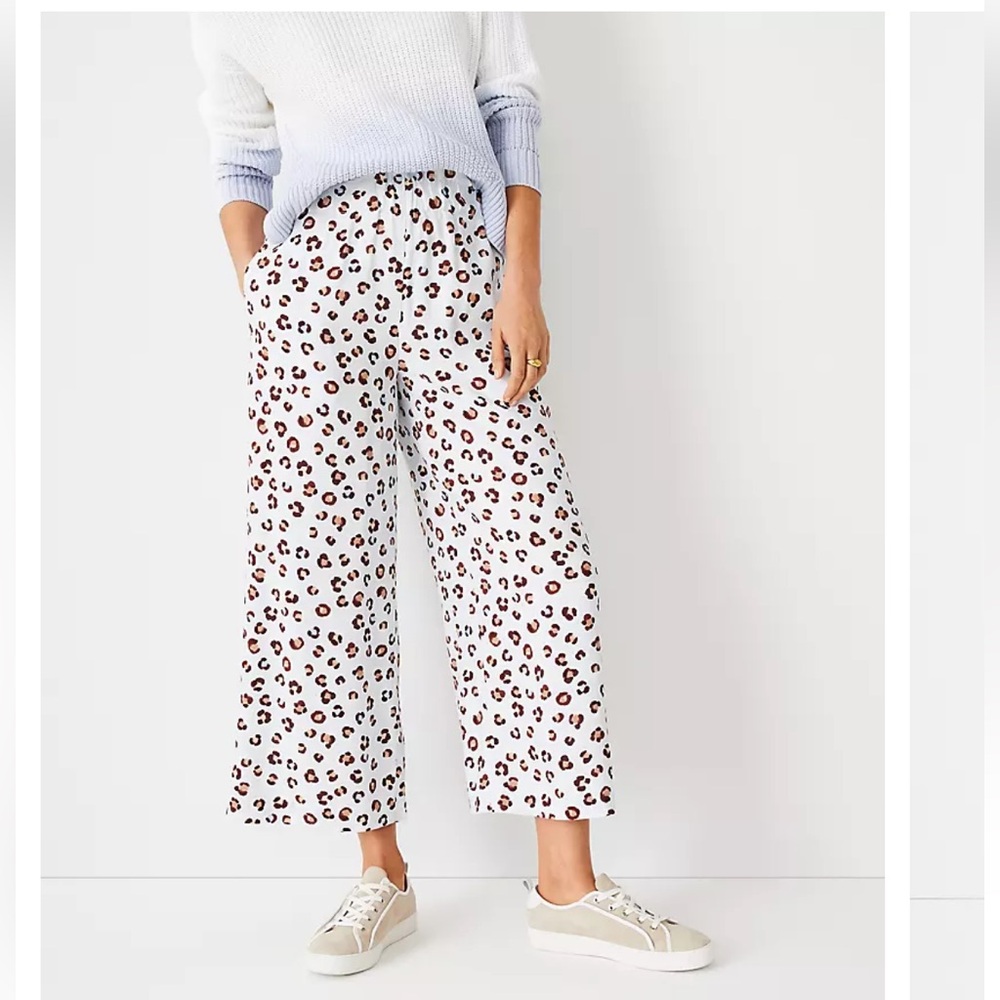 Ann Taylor White Leopard Print Wide Leg Pants